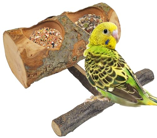 MUYG Wooden Bird Feeding Dish Cups Perch Stand Hanging Feeder Solid Wood Parrot Feeding Bowl for Parakeets Conures Cockatiels Budgie Parrot