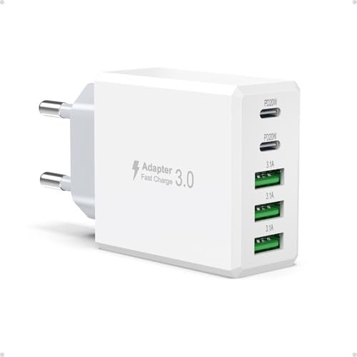 50W USB C Ladegerät, Gcstnn 5 Port 2USB-C & 3USB-A PD3.0 Schnellladegerät Mehrfach Ladestecker für iPhone 15 14 13 12 11 Pro Max/Pro/Plus,Pad,Samsung Galaxy S24 S23,Google Handys Netzteile Stecker
