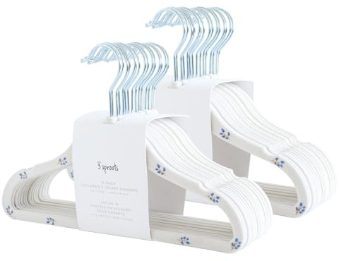 3 Sprouts - Kinder Kleiderbügel aus Samt – rutschfeste Kleiderbügel für Baby & Kleinkinderkleidung - 30 Stück - Heidelbeere Creme