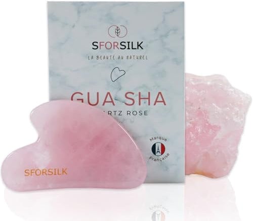Gua Sha 100% Naturale, Massaggiatore Viso Rilassante, Gua Sha Viso in quartzo rosa Guasha Viso per Scolpire il Mento e Ridurre il Gonfiore, Regalo per le Donne, Regalo di Natale