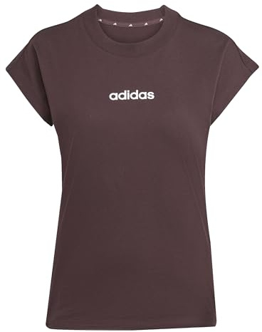 adidas Women's Essentials Linear Cotton T-Shirt, Shadow Brown/White, L
