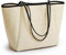KALIDI Stroh-Tragetasche, Strandtasche, gestreift, Schultertasche, Handtasche, Nähte, gewebter PU-Ledergriff, Reißverschluss, Innentasche, Reisen, Einkaufen, Picknick, beige-schwarz, 19x14x6 inches