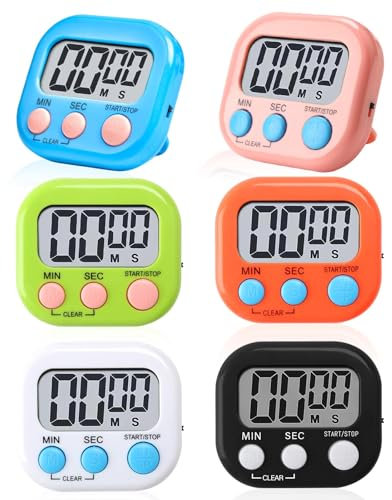 6 temporizadores de cocina magnéticos, coloridos temporizadores digitales de cocción de minutos, reloj de alarma fuerte, cronómetro, temporizador de cuenta regresiva con soporte para colgar, pantalla