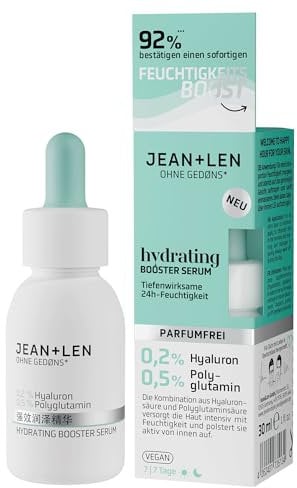 Jean & Len Hydrating Booster Serum, ideale per tutti i tipi di pelle, idratazione profonda per 24 ore, siero per il viso leggero e senza profumo, vegano, 30 ml