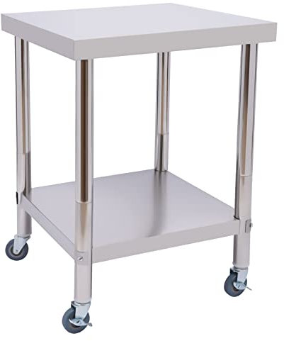 Treeisland Arbeitstisch Küche 60 x 60 x 85 cm Edelstahl Küchentisch 2 Böden Edelstahltisch mit Rollen für Restaurant Küche