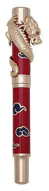 Piguet Genève – Luxury and Ergonomic Fountain Pen – Year of the Dragon – 14K Gold Medium Nib – 10 pcs. humidor Capacity with Red lacquered gift boxed, universal cartridge and refillable converter