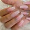 Ombre Pink Press on Nails, 24Pcs Long Coffin False Nails with 3D Rhinestones Glossy Pink White Gradient Stick on Nails