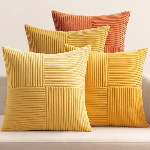 EMEMA Kissenbezug Kordsamt 4er Set Herbst Patchwork Kissenhülle 45x45 cm Zierkissenbezug Dekokissen Sofakissen Kord Dekorative Kissen für Sofa Sessel Zuhause Schlafzimmer Orange Serie