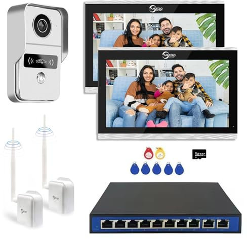 WiFi-IP-Video-Sprechanlage für Wohnungen, kabelgebundene 1080P-Kamera und 10-Zoll-Touch-Monitor, Türsprechanlage mit Zwei-Wege-Audio für Zuhause, Tuya (1Türklingel+2 Monitor+2 Brücke+POE)