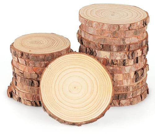 16 Stücke Holzscheiben Durchmesser 9-10cm Ohne Loch Runde Holzscheibe Untersetzer Holz Log Naturholz Baumscheiben 10mm Dicke für DIY Basteln Hochzeit Weihnachten Dekoration Baumscheibe