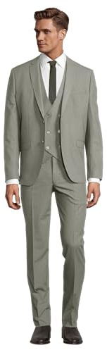 Steffen Klein Herren Anzug - Dreiteiler - Slim Fit - Größe 52 - Business Anzug mit Weste - Elastischer Komfort - Khaki