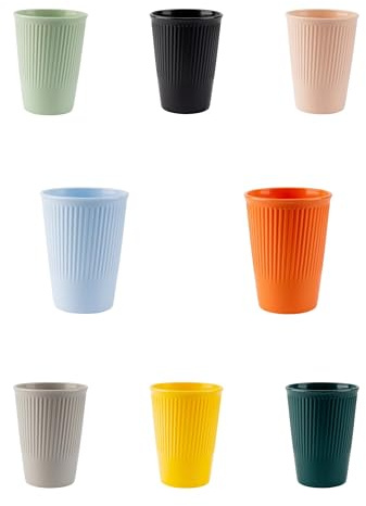 RUIQINGSANY 8 Stück unzerbrechliche Trinkbecher, 350 ml Kunststoff-Trinkbecher, wiederverwendbar, mikrowellen- und spülmaschinenfest, Heißgetränkebecher für Wasser, Saft, Milch (8 Farben)