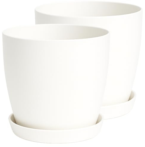 Home Garden Ornaments Plant Pots Indoor, Set of 2 with Saucers,6 Pastel Colours, Indoor Plant Pot, 8 Sizes (White, 16cm / 6.3 inch)