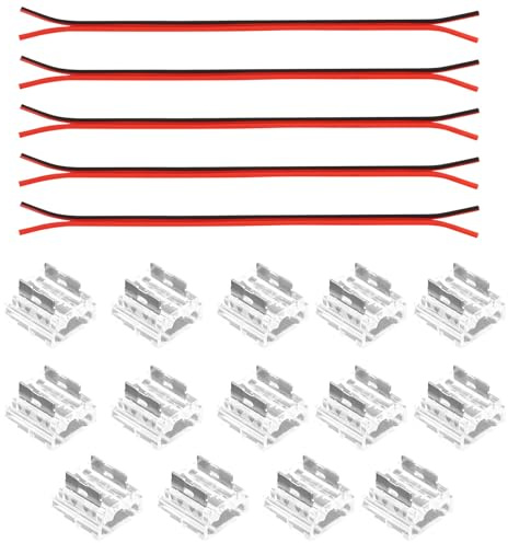 Wvxilyr 14 Stück 8mm Transparente Steckverbinder und 5 Stück 15cm Lange 20AWG Verlängerungskabel, COB 8mm 0.31in Connector Kit, COB LED Streifen Verbinder Kit, für FCOB LED-Lichtleisten