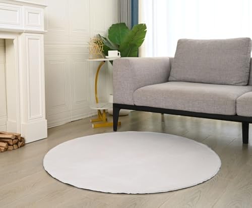 VIMODA Teppich Wohnzimmer Schlafzimmer Flauschig, kurzflorig – waschbar und Fußbodenheizung geeignet,Farbe:Creme;Maße:Ø 80 cm Rund