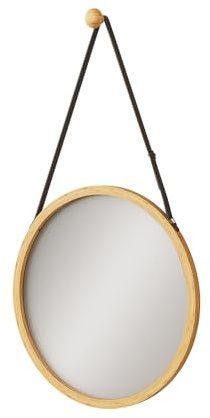 Vicco Spiegel Mirno, Bambus, 38 x 38 cm | mit verstellbarem Gurt, zur Wandmontage oder zum flexiblen Aufhängen geeignet