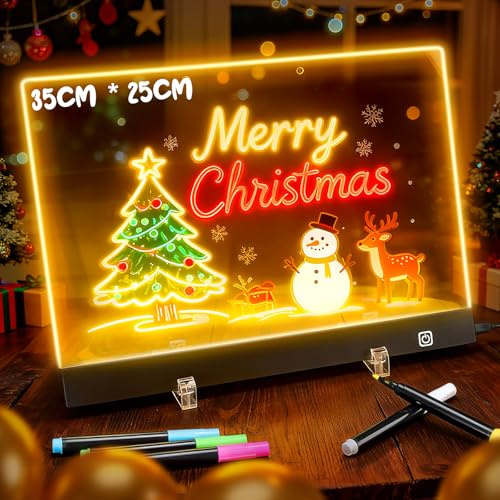 Aolieh LED Zeichenbrett, 17 inch Acryl Notiztafel mit 6 Farben 7 Beleuchtungsmodi Komplettes Geschenkbox Set mit Zubehör, Led Maltafel Kinder, Zeichnen, Memo, Werbetafel für Büro, Zuhause und Café