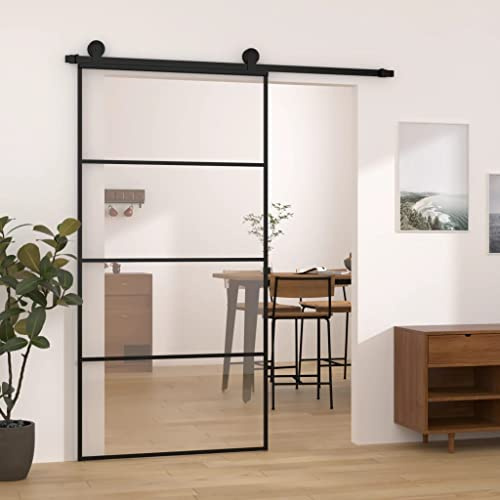 Iiaky Puerta Corredera de Cristal con Set Herrajes Accesorio Puertas Interior Puerta corredera ESG Vidrio y Aluminio Puertas Interior Cristal para Sala de Estar Salón Habitación-102.5 x 205 cm