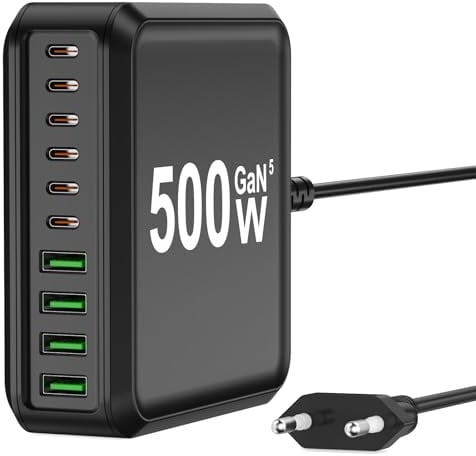 500W USB C Ladegerät Mehrfach, GaN V 10 Ports USB Ladegerät Mehrfach, 500W 10-Port Schnellladegerät Kompatibel mit MacBook Pro/Air, iPad Pro/Air, iPhone, Android etc