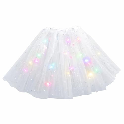 Kaleora LED Tüllrock, Weiß, 40 cm, Leuchtender Sternendesign für Erwachsene, Batteriebetrieben mit Mehrfarbiger Beleuchtung