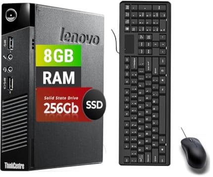 Lenovo ThinkCentre M93 Tiny PC Ordinateur de Bureau, Intel Core i5-4570T 3.2GHz, 8GB RAM, 256GB SSD, Clavier QWERTY américain, Souris, USB WiFi, Windows 11 Pro(Reconditionné)