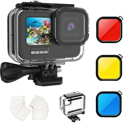 Honghauth 60m/196ft Waterproof Case for Gopro Hero 13/12/11/10/9 Black Action Camera, Protective Housing with 3-Pack Diving Filter Lens（Blue, Red, Yellow)