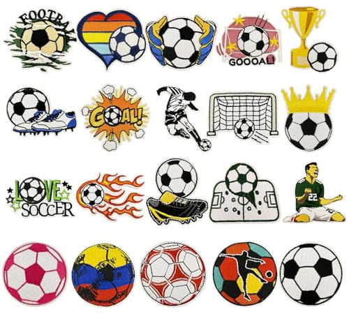 20 Stück Fußball Flicken Patches Flicken zum Aufbügeln Aufnäher Stickerei Fußball Patches zum Aufbügeln für Aufnähen oder Aufbügeln Kleidung Hut Rucksäcke Jeans
