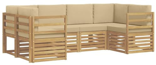 vidaXL Ecksofa Set 6 pcs Weiß und Beige 245 x 126,5 x 73 cm Polyester, Gartenlounge, Moderne Ecksofa, langlebige Sitzgelegenheit, Terrassenmöbel, bequemes Wohnen