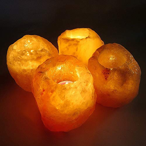 4 x Pack Himalayan Rock Salt Lamp Tea Light Candle Holder, Natural Pink Hymalian Crystal Rock Salt Lamp Tealight Candles T-Light for Aromatherapy Xmas Gift Set