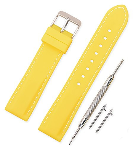 VINBAND Unisex Wasserfest Gummi Uhrenarmband mit Gebürstete Edelstahl Silber Schnalle 20mm Gelb