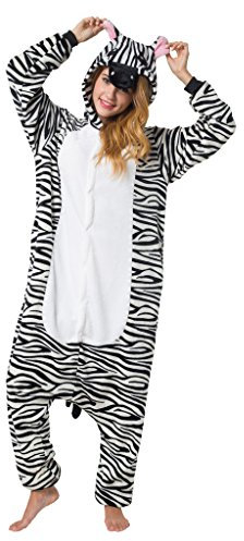 Katara 1744 - Zebra Kostüm-Anzug Onesie/Jumpsuit Einteiler Body für Erwachsene Damen Herren als Pyjama oder Schlafanzug Unisex - viele Verschiedene Tiere
