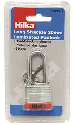 Hilka Tools 70606030 Long Shackle 30mm Laminated Padlock, Silver
