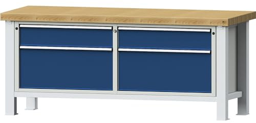 ANKE | Schwerlast-Werkbank | 2 Schubladen Links | 2 Schubladen rechts | Buchemassivplatte 65 mm