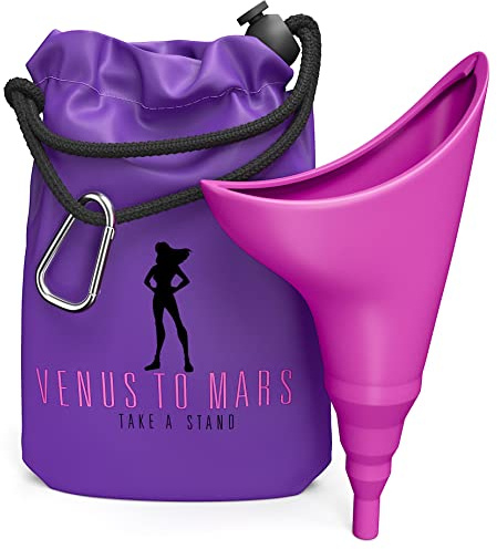 Venus To Mars Silikon Weibliches Uriniergerät - Tragbares weibliches Urinal lässt Sie Stehen - Wiederverwendbarer Damen Uriniertrichter für Reisen, Camping, Outdoor-Aktivitäten - Tragetasche (lila)