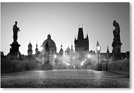 Postereck - 2520 - Karlsbrücke, Prag Nebel Schwarz Weiss Moldau - Wandposter Fotoposter Bilder Wandbild Wandbilder - Poster - 3:2-91,0 cm x 61,0 cm
