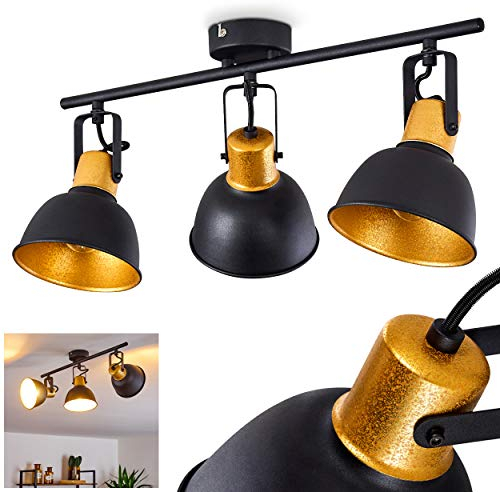 Deckenleuchte Borik, Deckenlampe aus Metall in Schwarz/Gold,3-flammig, mit verstellbaren Strahlern, 3 x E14-Fassung, Spot im Retro/Vintage Design, ohne Leuchtmittel, ohne Leuchtmittel