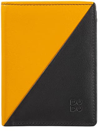 DUDU Kleine Damen-Brieftasche aus farbigem Leder mit Kartenfächern und Münzfach mit Reißverschluss und Knopfverschluss Schwarz