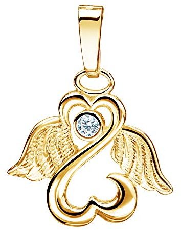JEVELION Gold Engel-Herz-Flügel-Anhänger 333 Gold 8 Karat, Kettenanhänger für Damen mit Zirkonia.