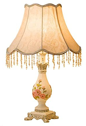 SANLAIHGJY Tischlampe in europäischen Stil Hochzeit Schlafzimmer Nachttischlampe Tischlampe Nachttischlampe Dimmen Glühbirne weiß-pink