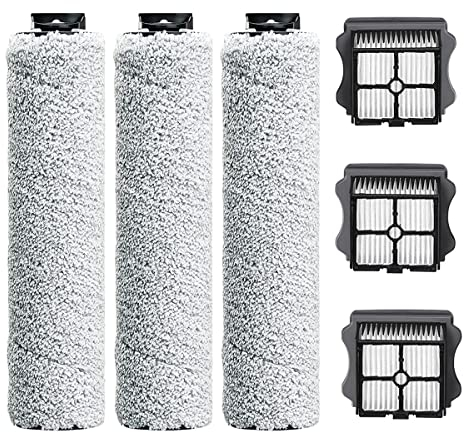 DrRobor Rouleau Brosse Filtres pour Tineco Floor One S3 iFloor 3 Aspirateur Sans Fil (3 Brosse de Rechange + 3 HEPA Filtres + 1 Brosser)