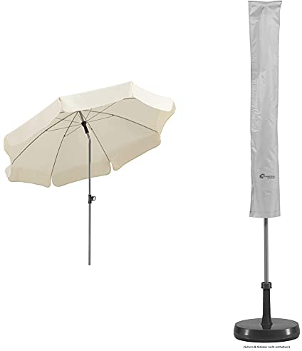 Schneider Sonnenschirm Locarno, natur, 200 cm rund, Gestell Stahl, Bespannung Polyester, 2.4 kg & Schutzhülle für Sonnenschirm, silbergrau, bis ca. 200 cm Ø
