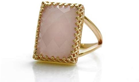 Statement Rosenquarz Ring in 14k Gold - Einzigartige Vintage Ringe, Verlobungsringe, Modeschmuck Ringe für Mama, Schwester, Frau - Natürliche Edelstein Ring - Wählen Sie Ihre Größe und Ausführung