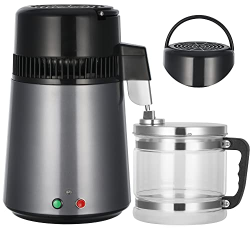 Hanchen Destilador de Agua 4L Acero Inoxidable Purificador de Agua con Jarra de Vidrio 1L/H Máquina de Agua Destilada para Hogares Laboratorios Industrias Jarra de Vidrio (Gris)
