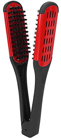 Double-sided Clamp Bristle Brush, Hair Straightener Styling Tool, Reducing Build Up, Conditions & Controls Frizzy Hair(red)