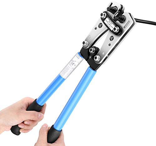 Crimpzange für Kabelschuhe 6-50 mm², Sechskant Kabelschuhzange Batteriekabelschuh Presszange für Ratschenkabel, Kabelschuhe Quetschzange mit rutschfesten Griffen