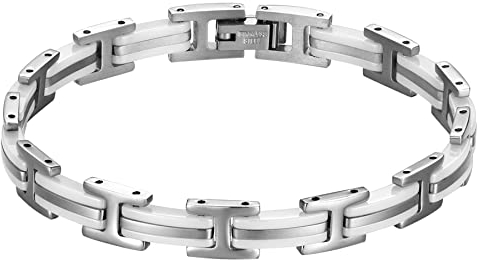 JewelryWe Schmuck Damen Armband, Edelstahl Keramik Porzellan I Rechteck Link Armkette Armreif Gliederarmband Geschenke für Frauen Mädchen, Weiß Silber