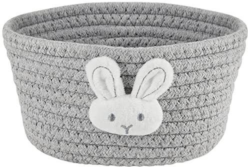 Belle Vous Kleiner Niedlicher Geflochtener Korb - B19 x H9,5 cm - Baumwollseil Korb für Wäsche, Katzen- und Hundespielzeug - Deko Korb für Wohnzimmerregale im Kinderzimmer - Kaninchen-Design