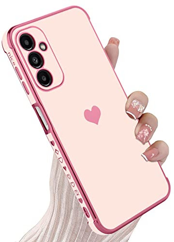 KANGHAR Compatible with Samsung A14 5G Case for Women Girl, Plating Edge Cute Love Heart Soft TPU Bumper with 4 Corners Shockproof Protection Phone Case Cover for Galaxy A14 5G(Pink)