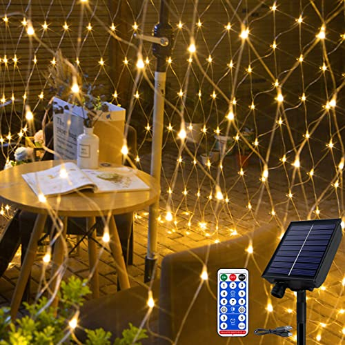 NAIZY Solar Lichternetz Aussen 6x4m 480LEDs Lichterkette Warmweiß Lichterkettennetz mit 8 Leuchtmodi Speicherfunktion & Timer & USB & Dunkelgrüne Lichtlinie Weihnachtsbeleuchtung Außen-Innen