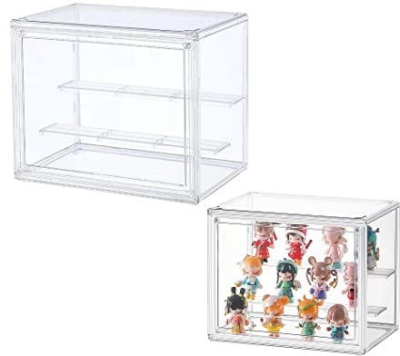 Siyecioa Schaukasten Vitrine, Acryl Vitrine, Glasvitrine, Vitrine Klein mit Tür Für Action Figuren Spielzeug, MiniFiguren, Sammelfiguren, Selbstmontage mit 2 Schicht (27cm×18cm×21cm)